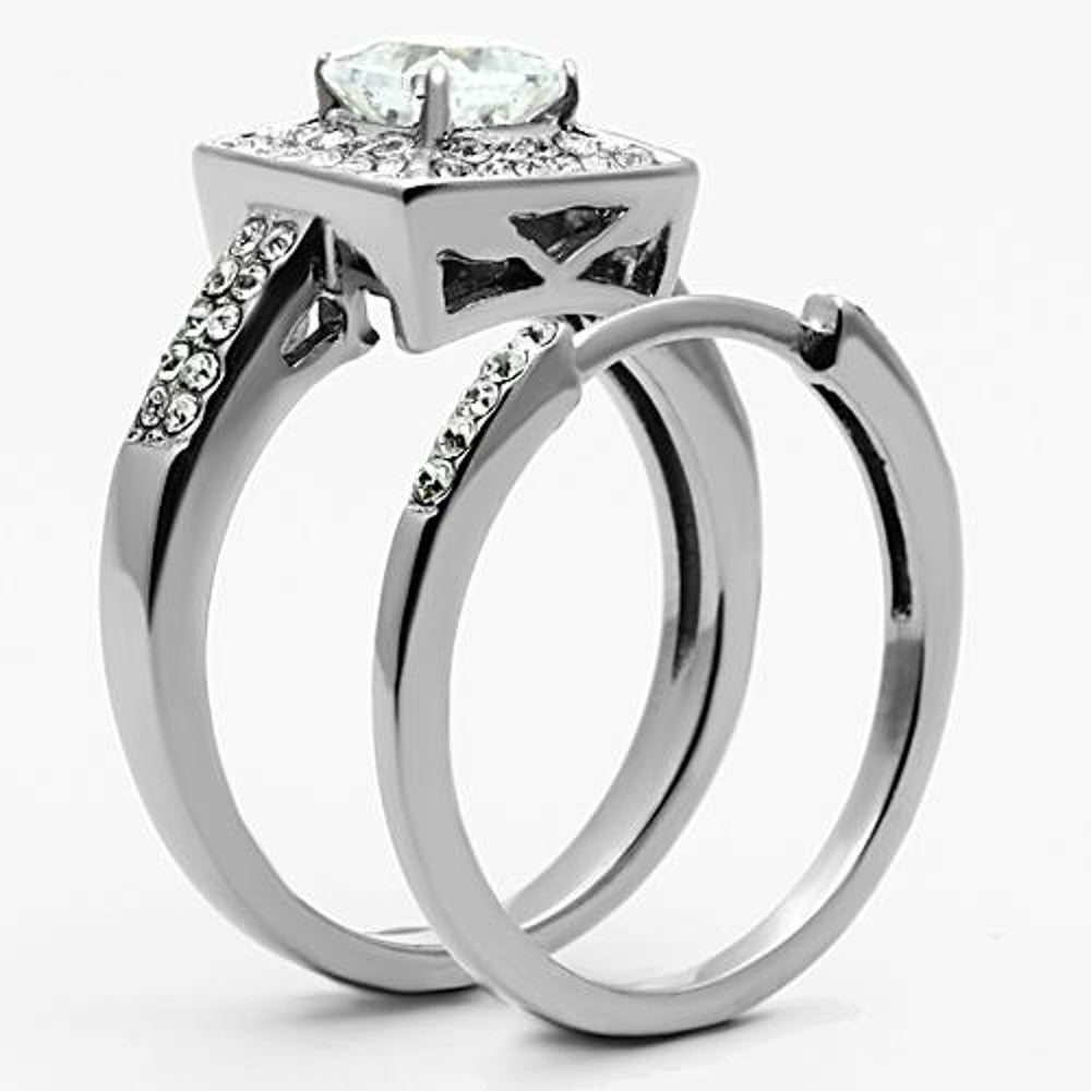 2.65 Ct Halo Princess Cut CZ Stainless Steel Wedding Ring Set Women's Size 5-10
